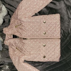 Pink polka dot puffer jacket for toddler girl